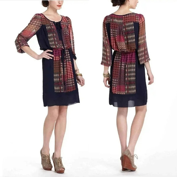 Maeve Anthropologie Rosalie Blouson Dress Women's S Peasant Boho Eclectic Modest - Picture 1 of 10